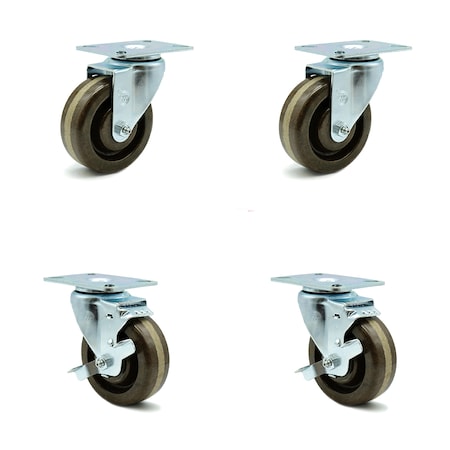 Service Caster SCC 4 in x 1.5 High Temp Phenolic Wheel Caster - 2 Swivel/2 Swivel w/Brakes, 4PK SCC-20S415-PHSHT-TP2-2-TLB-2